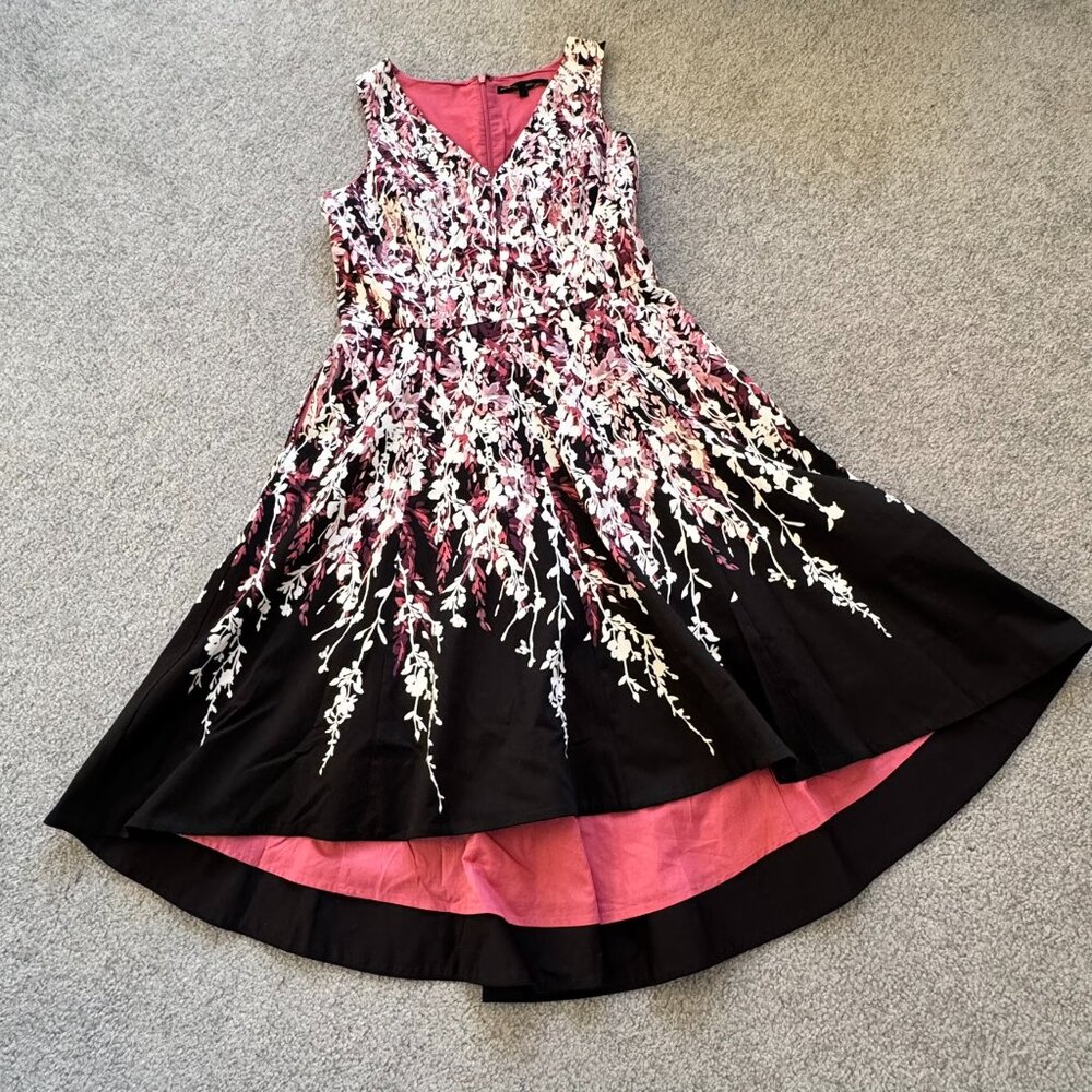 / White House Black Market Black Floral Printed High Low Party Dress US 10